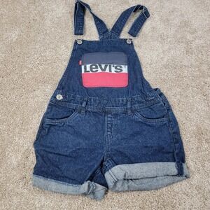 Levi's Denim Overalls Shorts Cuffed Dark Wash Pockets Women's Size 10